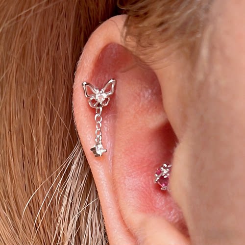 蝴蝶耳钉高级感锆石流苏耳骨钉