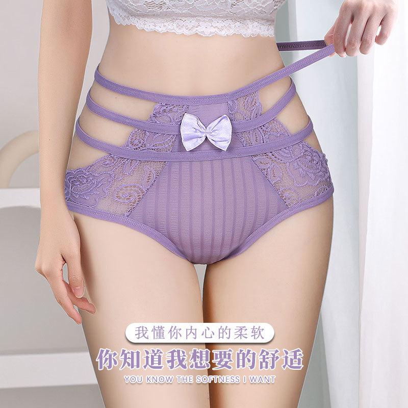 内裤女蕾丝透气时尚夏季薄款镂空大码胖MM高腰货源