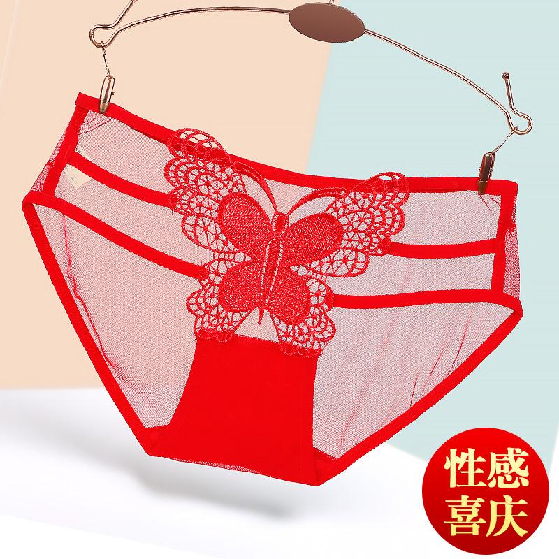内裤女蕾丝本命年全红网纱镂空性感细带薄舒适新款三角裤码全红