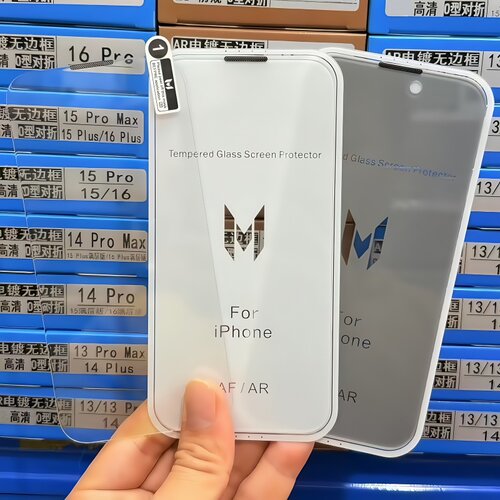 适用iPhone17ProMax Air苹果16Pro无边防尘膜15Plus AR电镀26°防窥高铝大弧13高清手机膜14 O型对折钢化膜15
