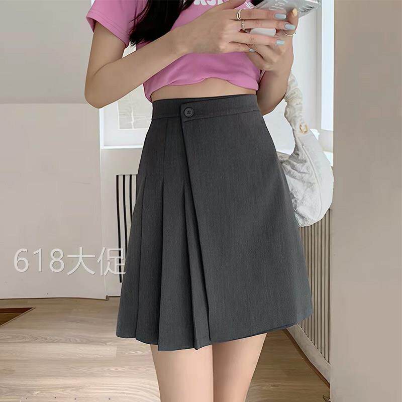 乡美媚灰色百褶半身裙女2026新款高腰显瘦A字裙小个子西装短裙