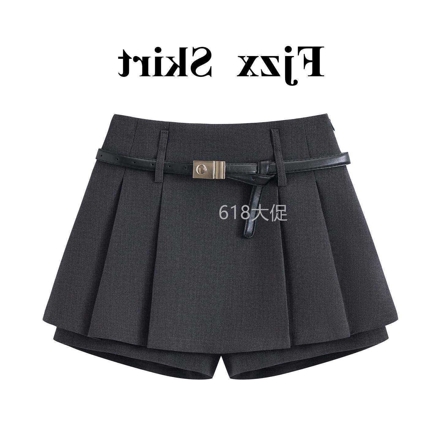 灰色百褶半身裙女士2026新款春夏压褶假两件高腰遮肉A字短裙裤子