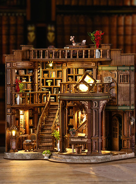 绮梦书厅新款diy小屋手工拼装别墅模型摆件跨境礼品DIY书立礼物