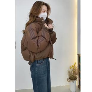 现货秒发冬季新款羽绒棉服女洋气棉袄设计感小众三条杠短款外套