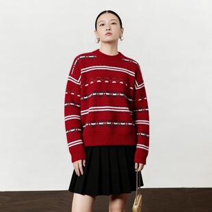 圆领红色毛衣女款2026新款冬季多巴胺新年过年穿搭马年本命年衣服