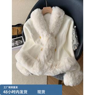 广州十三行女装~高级感仿狐狸毛外套女冬季加厚保暖短款毛衣开衫