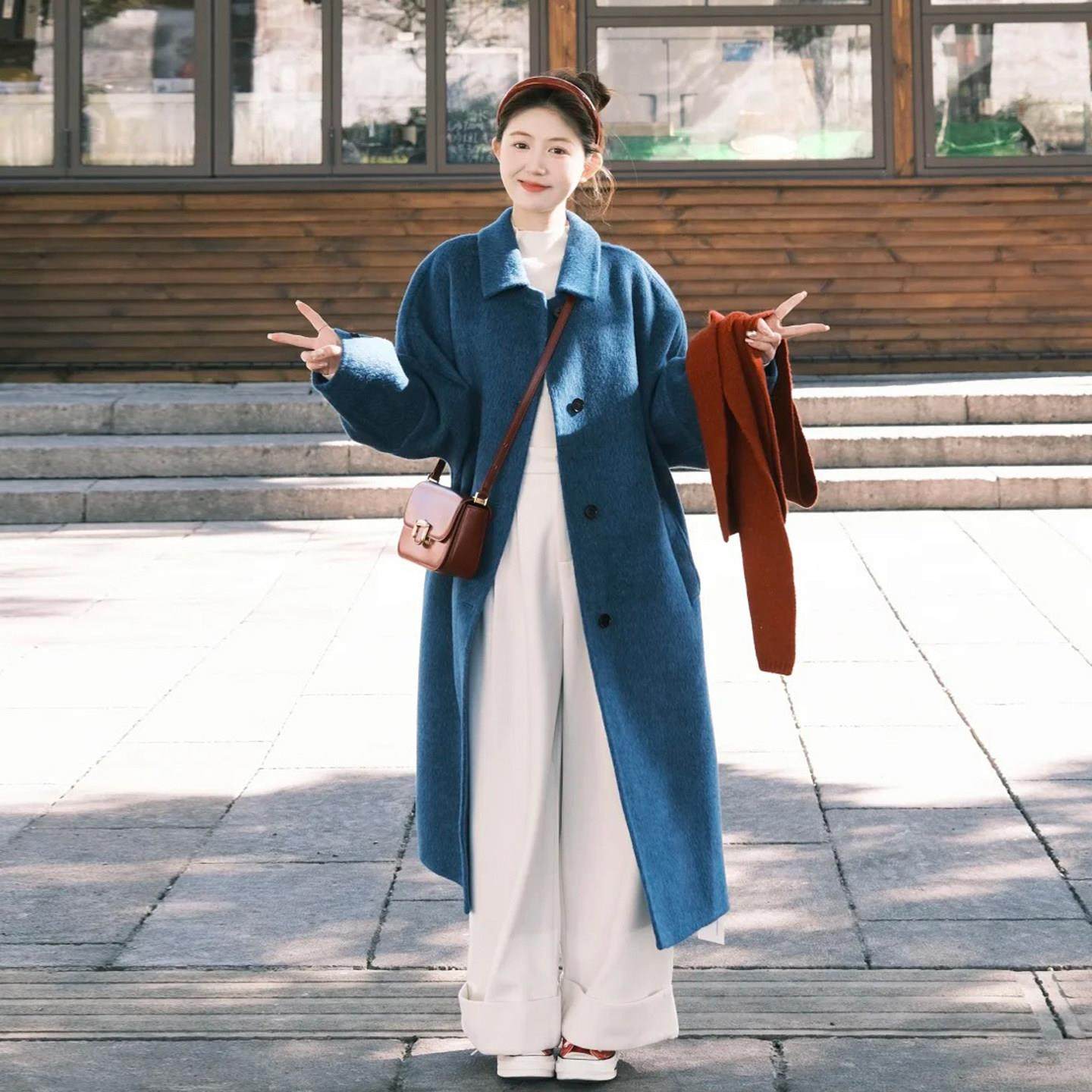 韩系复古蓝色中长款毛呢外套女秋冬季新款小个子单排扣呢子大衣,运动/瑜伽/健身/球迷用品,广场舞套装,淘宝优惠券,粉丝福利购,淘宝优惠卷