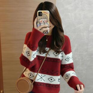 设计感红色毛衣女款2026新款冬季跨年过年穿搭新年本命年马年衣服