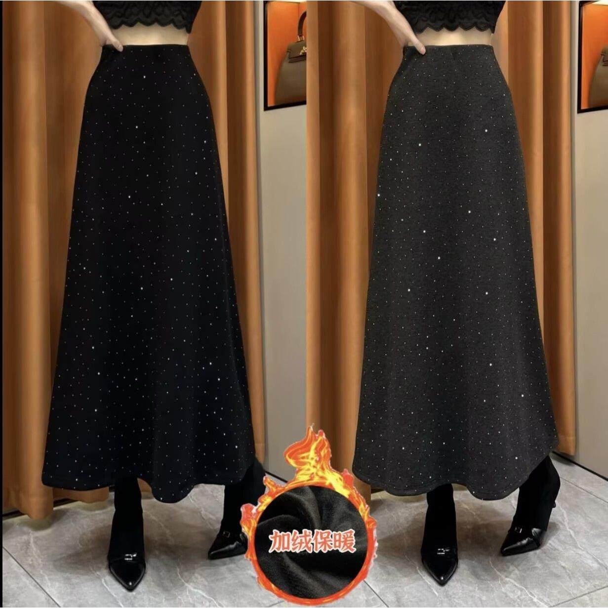 加绒加厚满天星烫钻高腰半身裙女2025秋冬新款百搭A字半身裙长裙,运动/瑜伽/健身/球迷用品,瑜伽短裙,淘宝优惠券,粉丝福利购,淘宝优惠卷