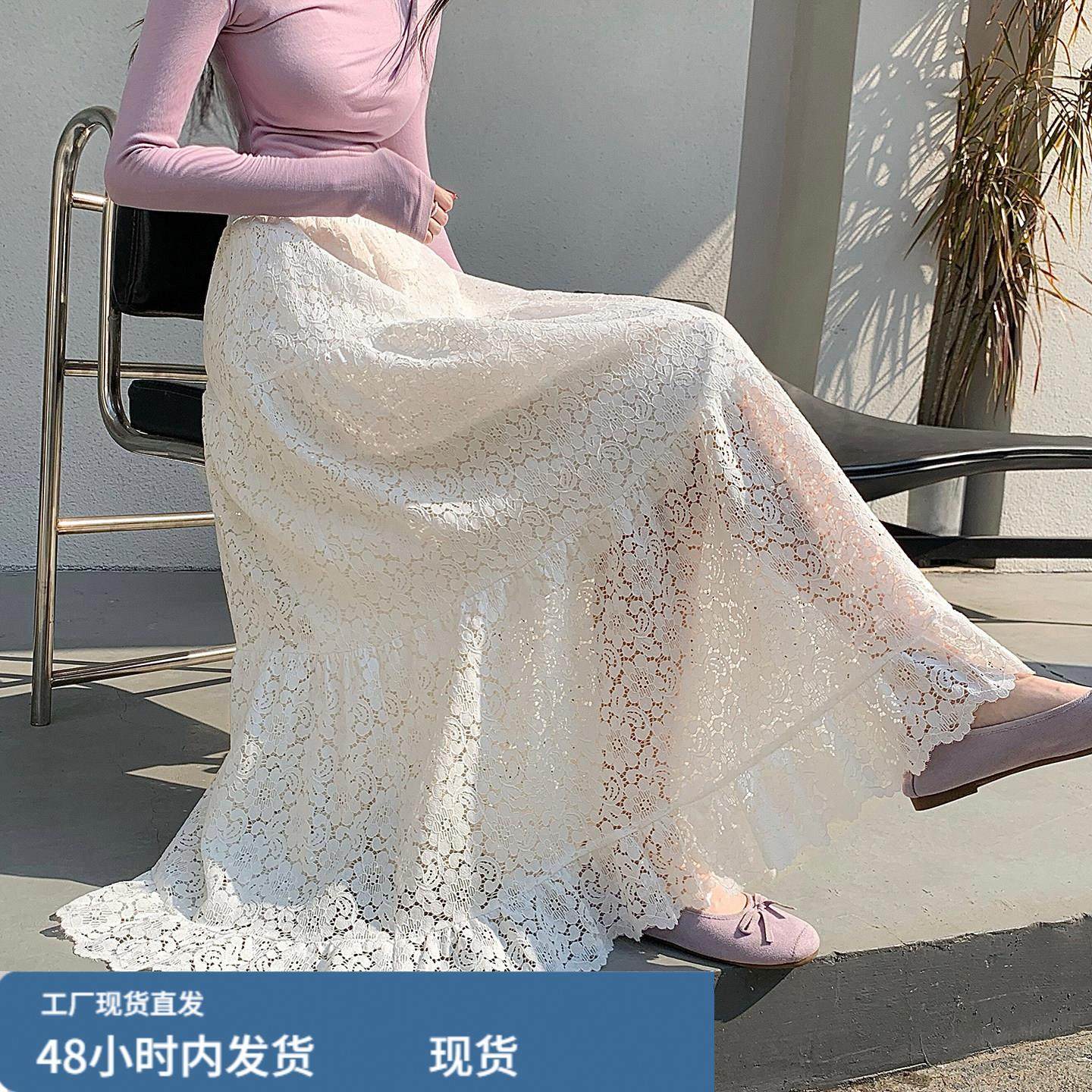 重工镂空蕾丝a字蛋糕半身裙女春季气质高腰大摆长裙超仙白色伞裙,运动/瑜伽/健身/球迷用品,瑜伽短裙,淘宝优惠券,粉丝福利购,淘宝优惠卷