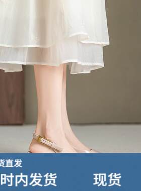 裸色高跟包头凉鞋女2026新款夏亮皮气质尖头软皮后空细跟春秋单鞋