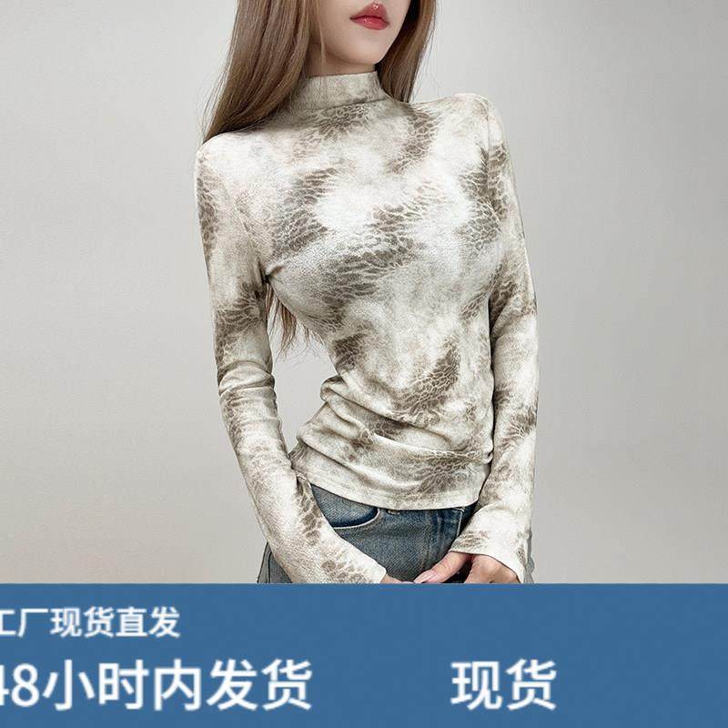 半高领长袖T恤女秋冬新款韩系穿搭修身显瘦内搭打底别致豹纹上衣,模玩/动漫/周边/娃圈三坑/桌游,Cosplay女装/cos女装,淘宝优惠券,粉丝福利购,淘宝优惠卷