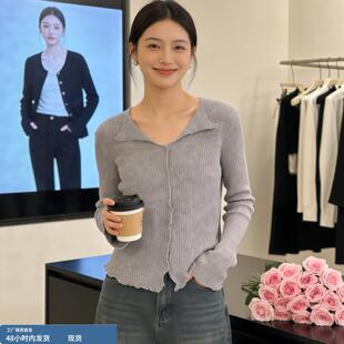 巨好看灰色长袖针织衫女款2026新款春装内搭打底衫可外穿开衫上衣