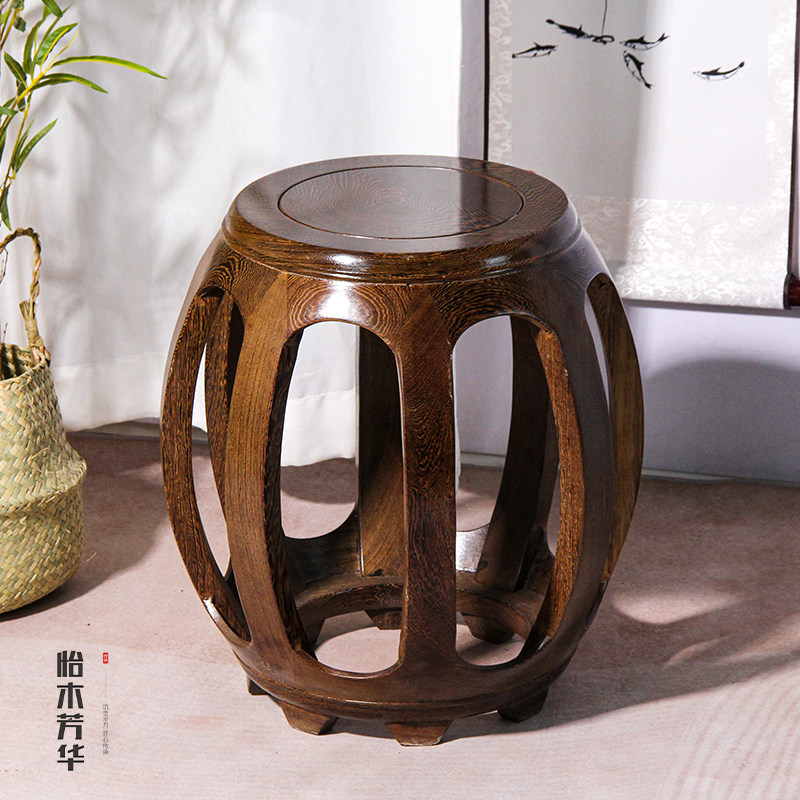 红木鼓凳鸡翅木圆凳子实木古筝凳仿古换鞋凳中式小方凳琴凳矮凳