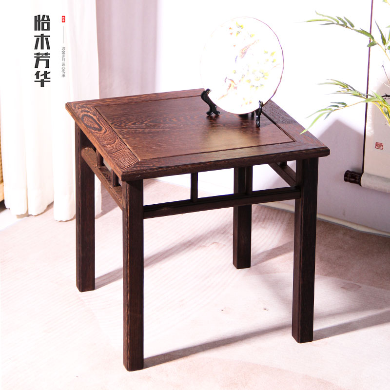 红木非洲鸡翅木客厅茶桌中式四方边桌茶艺桌实木茶台仿古功夫茶桌