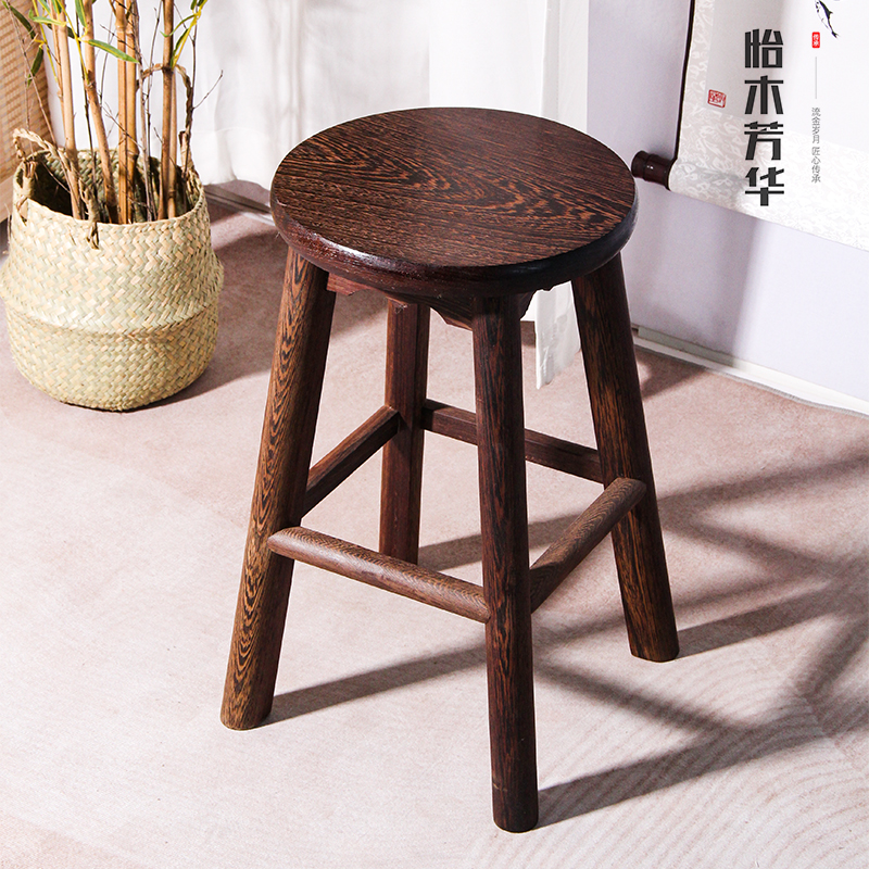 红木家具非洲鸡翅木高凳圆吧凳吧台椅实木高脚凳换鞋凳圆凳矮凳
