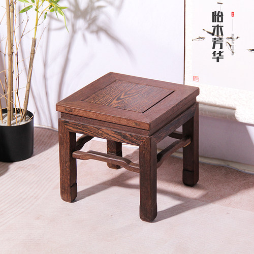 红木非洲鸡翅木方凳实木中式餐凳换鞋凳矮凳茶凳四方凳榫卯马蹄凳