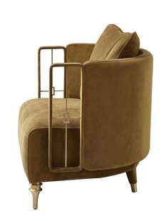 意式 轻奢纯铜设计师磨砂皮驼绒皮靠背单人沙发休闲椅别墅豪宅家具
