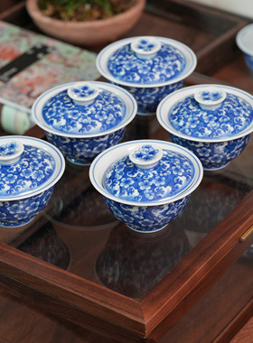 予昔时 海浪梅花两才盖碗120cc 满工满绘 景德镇全手工