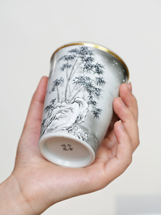 予昔时 手绘粉彩可乐杯 纯金口 260cc 月夜竹林
