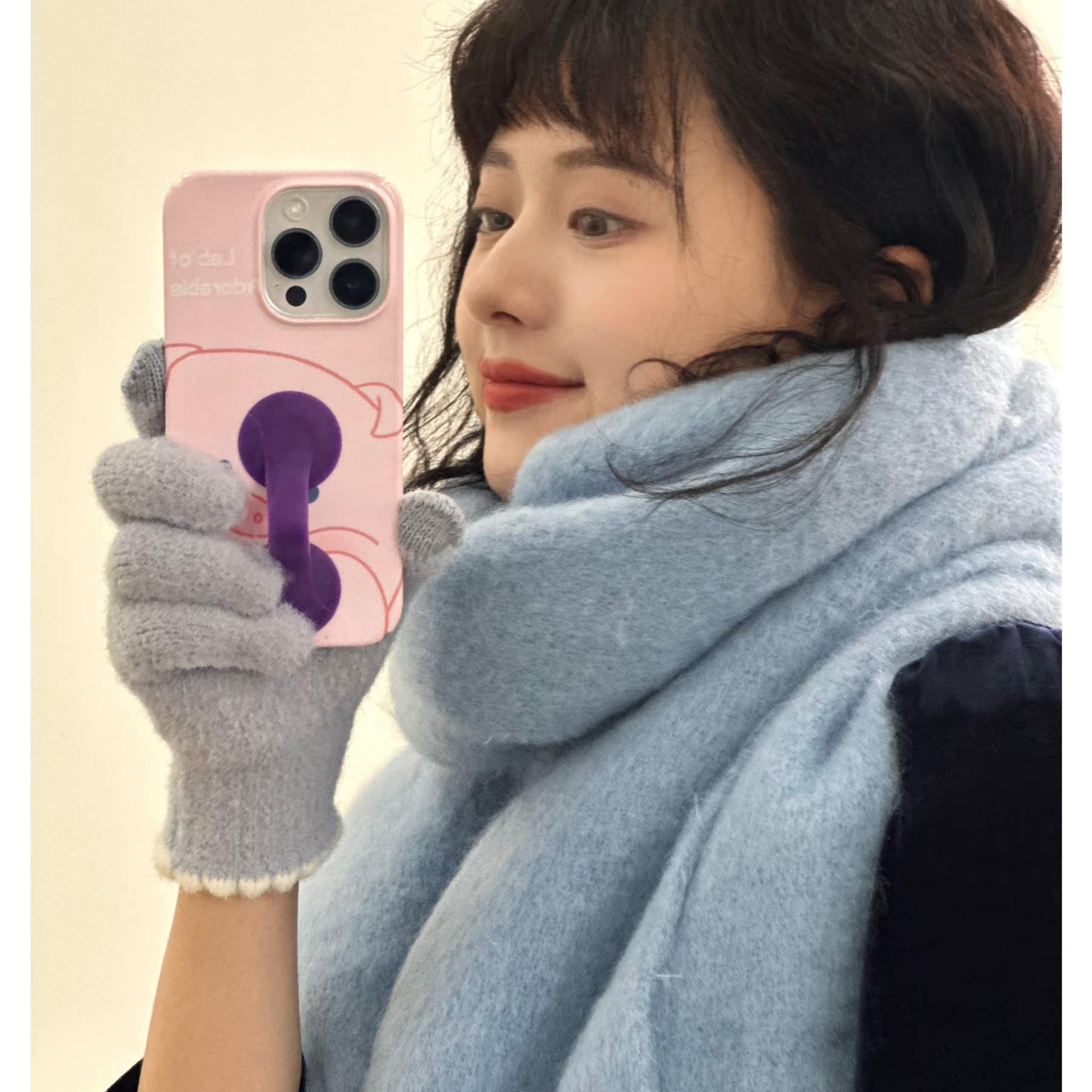 粉色围巾厚围巾粉纯色围巾冬季女