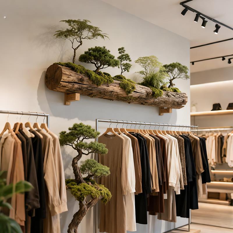 原木装饰树桩壁挂造景仿真绿色植物枯木景观酒店民宿背景墙可盆栽