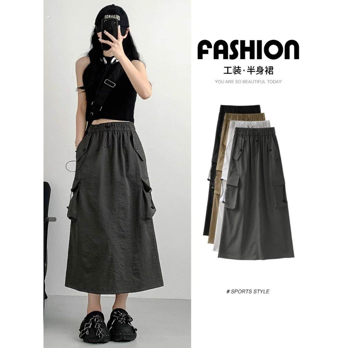 港风工装口袋a字半身裙女春秋季大码胖mm复古高腰宽松显瘦中长裙,女装/女士精品,半身裙,淘宝优惠券,粉丝福利购,淘宝优惠卷