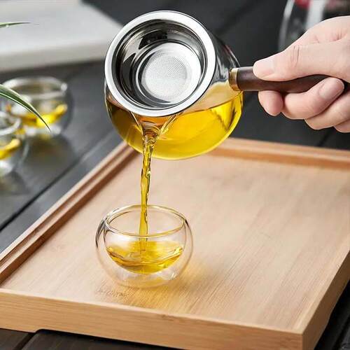 特厚木把玻璃公道杯茶漏一体茶器功道分茶杯茶海茶壶耐热加厚侧把