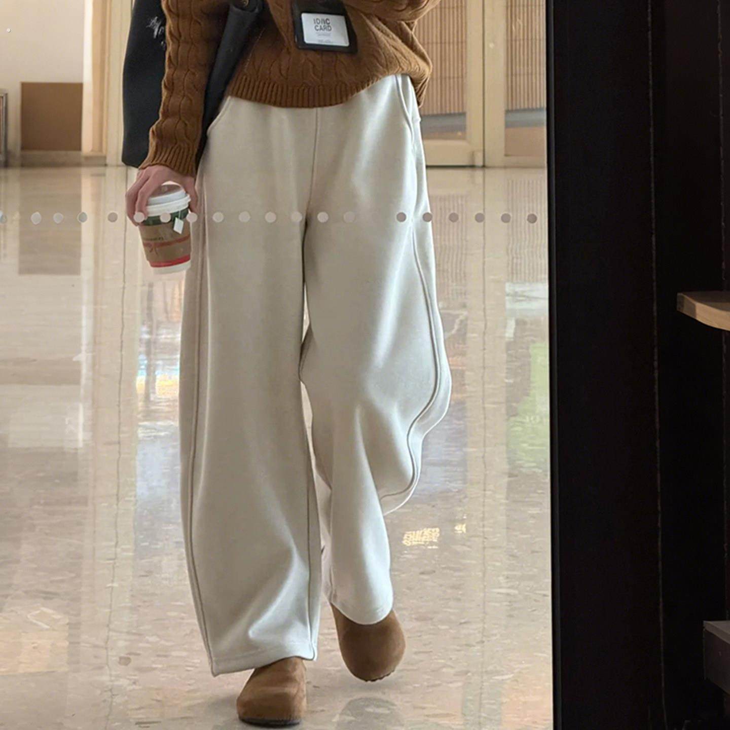 老钱风裤子女款小个子加厚直筒阔腿毛呢裤大码胖妹妹加绒弯刀卫裤