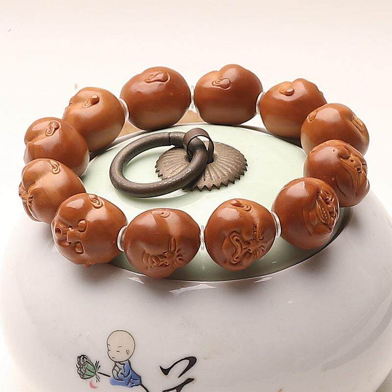 橄榄核童趣百态手串雕刻铁核胖子开心近正圆短圆手把件文玩男单圈