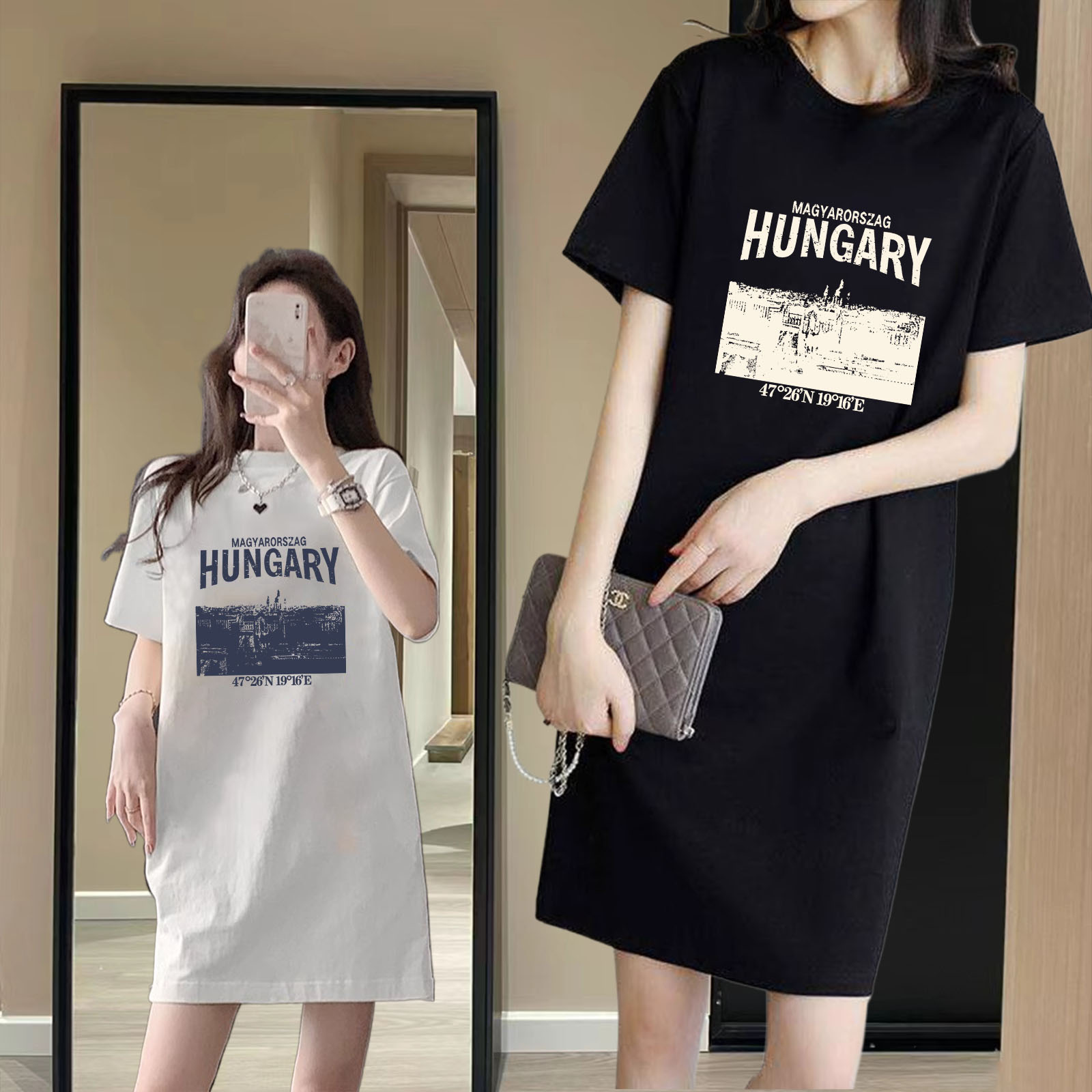 2025新款韩版长裙遮屁股上衣白色中长款短袖t恤女时尚百搭连衣裙