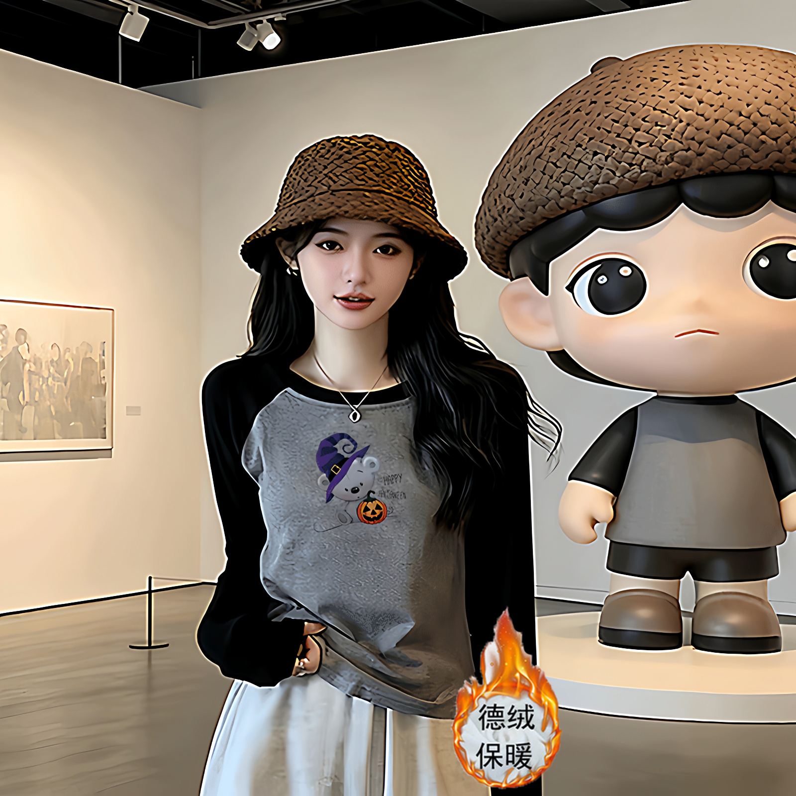 撞色加厚款德绒长袖百搭好看保暖