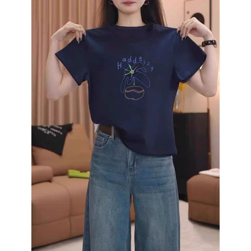 正肩磨毛短袖T恤女加厚款时尚潮