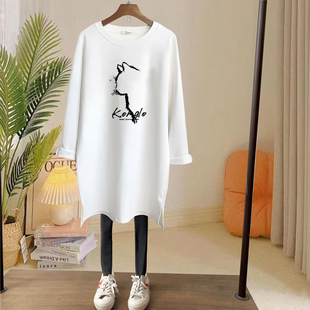 2026新款女装纯棉磨毛长袖t恤女中长款百搭大码加厚款上衣秋冬季