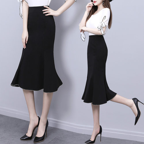 鱼尾裙春秋新款高腰黑色显瘦