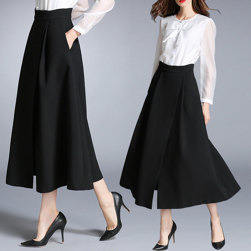 半身裙女秋冬新款不规则高腰气质半身长裙黑色a字遮肚子垂感裙子