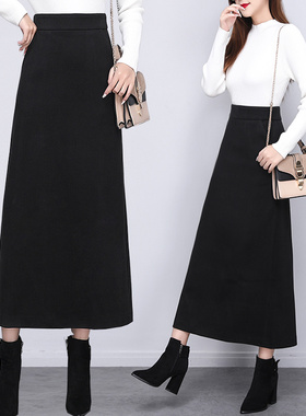 黑色毛呢a字裙今年流行裙子新款秋冬半身裙包臀裙长款半裙女冬裙
