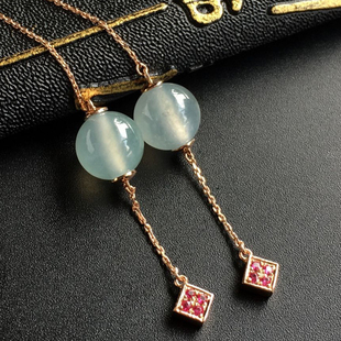 天然缅甸高冰冰种翡翠耳钉玉耳环耳坠女款18金镶嵌转运珠玻璃种