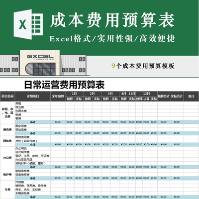 通用产品项目成本费用预算表格软件部门财务计划资金预算核算模板