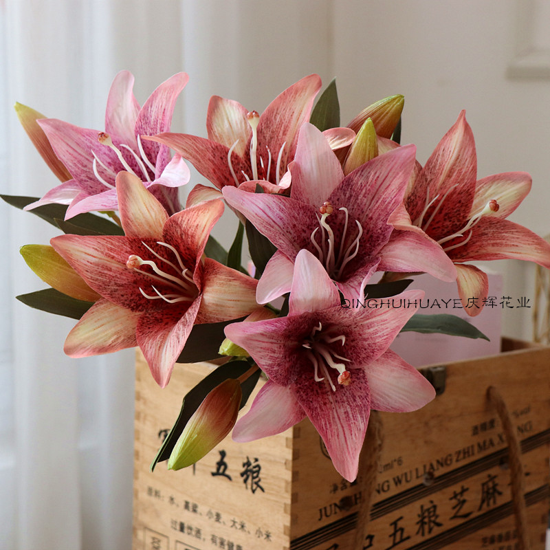 高档3D百合花假花客厅电视柜餐桌花瓶插花装饰品摆件油画复古道具,家居饰品,仿真花/假花,淘宝优惠券,粉丝福利购,淘宝优惠卷