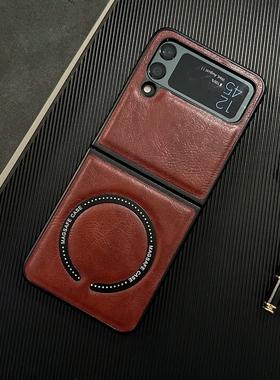 磁吸皮纹适用三星Z Flip4手机壳f7110折叠屏防摔壳zflip3潮男女款