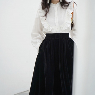 文亚黑天鹅丝绒小黑裙 百搭蓬蓬半身裙秋冬a字型高腰大摆裙 新款