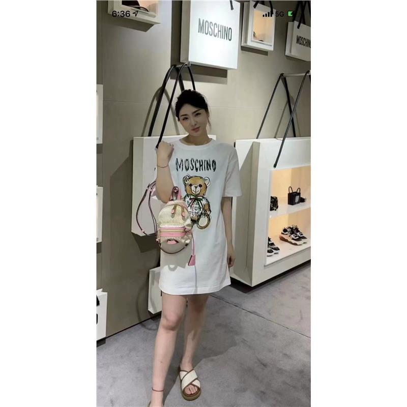 正确版25夏新款mos纸壳小熊中长款宽松纯棉短袖圆领t裙女明星同款