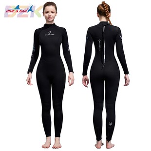 DIVESAIL3MM潜水服女连体长袖加厚防寒保暖潜水衣浮潜冲浪水母h4