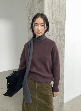 FN爱与南希2025纯色圆领全羊毛斜切下摆气质百搭羊毛毛衣女03313