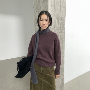 FN爱与南希2025纯色圆领全羊毛斜切下摆气质百搭羊毛毛衣女03313