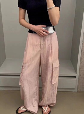 FN爱与南希2024夏季新款纯色半松紧腰大口袋薄款休闲工装裤20638