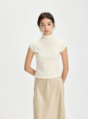 FN爱与南希2025春季新款半高领小飞袖修身高弹短袖针织T恤女21057