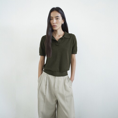 时尚纯棉复古老钱风短袖针织衫女