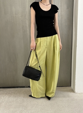 FN爱与南希2025春夏韩系天丝亚麻百搭宽松高腰弯刀休闲裤女11587